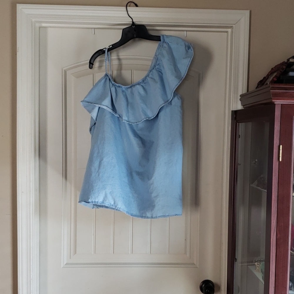 Lane Bryant Light Blue Ruffle Blouse